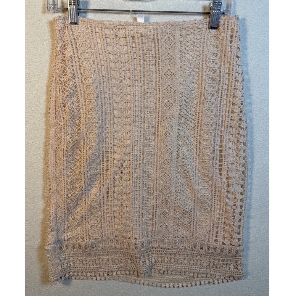 Leith Women Pencil Skirt,Small Crochet Lace Side Zip, Cream